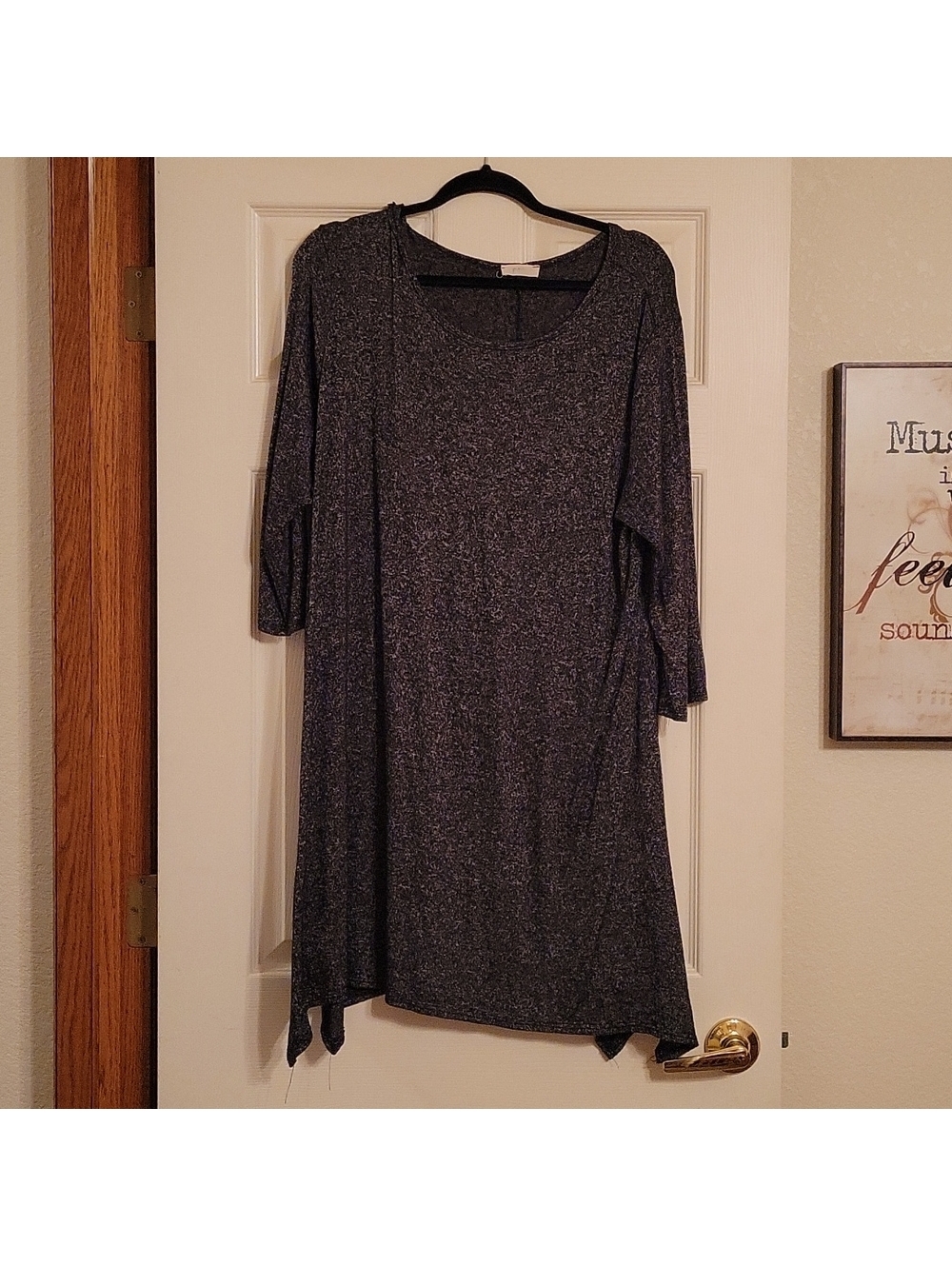 Pinc Women's Black and Gray Light Sweater Midi Dress with 3/4 Sleeves